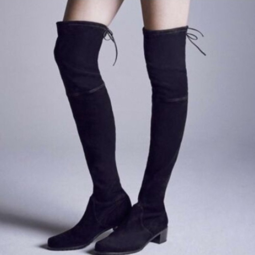 STUART WEITZMAN Tieland Over-The-Knee Boots Black Suede Womens 6 OTH Block Heel